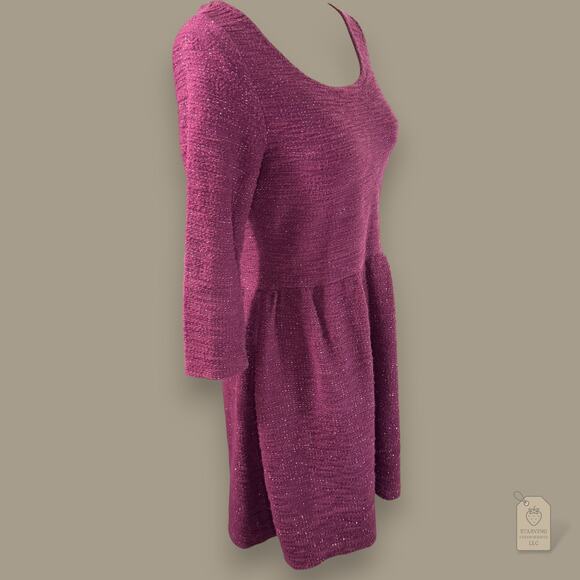 Maison Jules Metallic Knit Peplum Dress Purple Juniors M - Picture 3 of 9